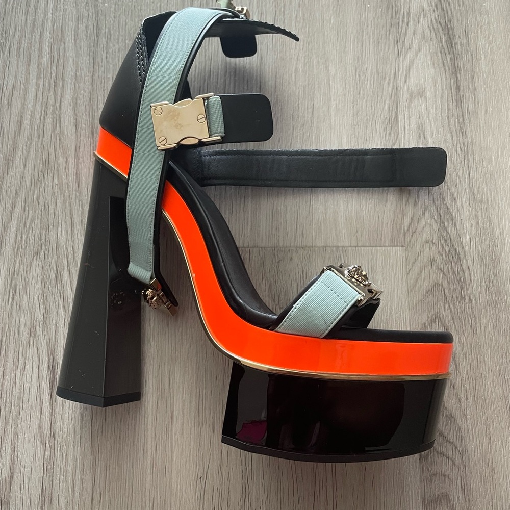 Versace Black and Orange Platform Sandals